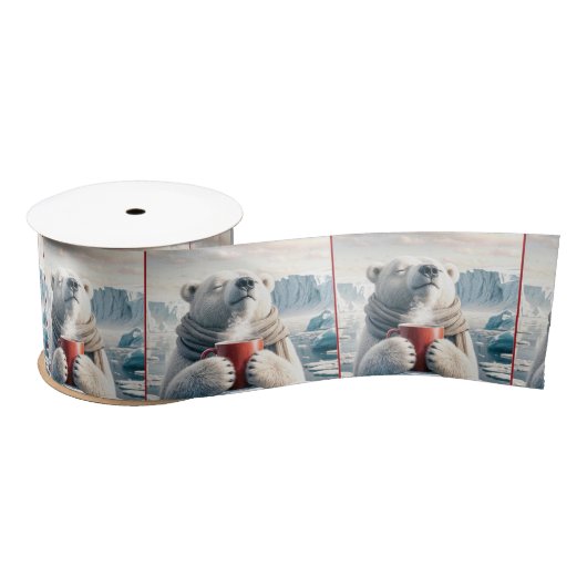 Polar Bear mit Red Coffee Tasse Satinband (Spule)