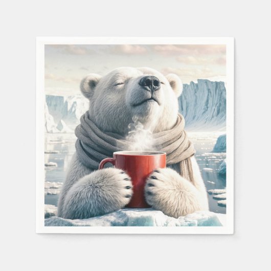 Polar Bear mit Red Coffee Tasse Serviette (Vorderseite)