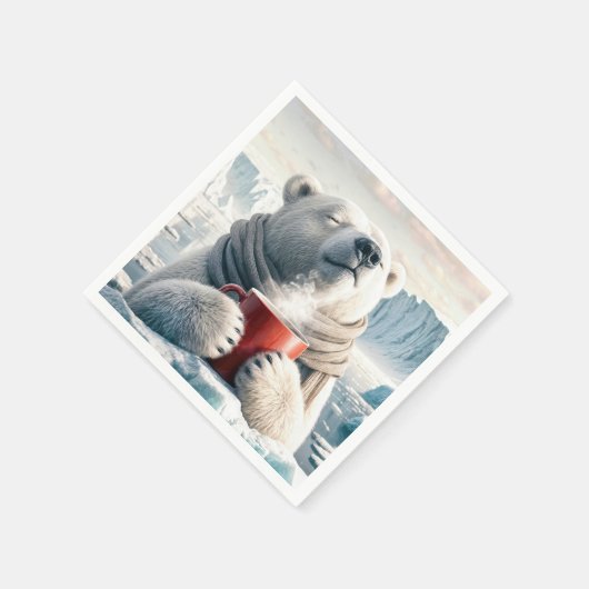 Polar Bear mit Red Coffee Tasse Serviette (Ecke)