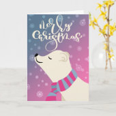 Polar Bear mit Scarf - Frohe Weihnachten Karte (Gelbe Blume)
