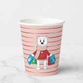Polar Bear mit Shopping Bags | Rote Streifen rosa Pappbecher (Rückseite)