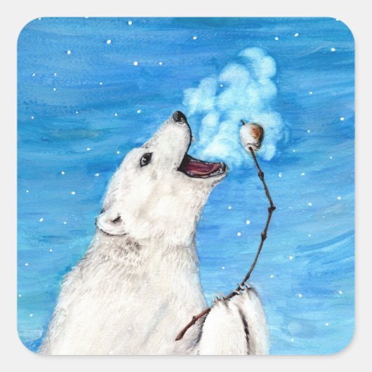 Polar Bear mit Toasta Marshmallow Quadratischer Aufkleber (Vorderseite)