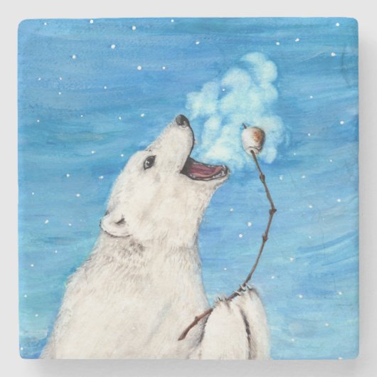 Polar Bear mit Toasta Marshmallow Steinuntersetzer (Vorderseite)