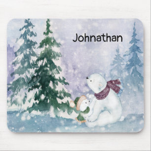 Polar Bear Mother and Baby with Snowy Landschaftli Mousepad