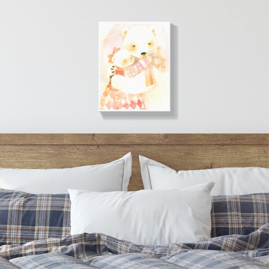Polar Bear Mother and Cub Cuddle Nursery Poster Leinwanddruck (Insitu (Schlafzimmer))