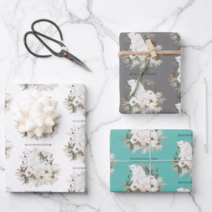 Polar Bear Muster White Gray Aquamarin Frohe Weihn Geschenkpapier Set
