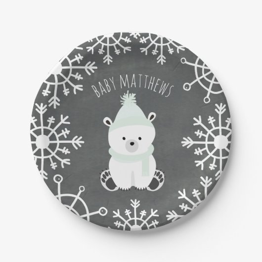 Polar Bear Neutral Winter Baby Dusche Pappteller (Vorderseite)