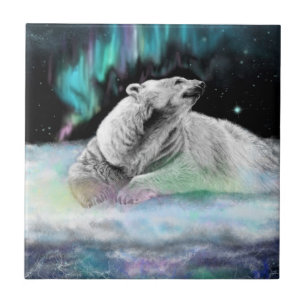 Polar Bear Night Keramik Tile - Malerei Fliese
