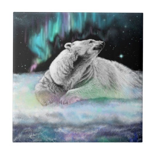 Polar Bear Night Keramik Tile - Malerei Fliese (Vorderseite)