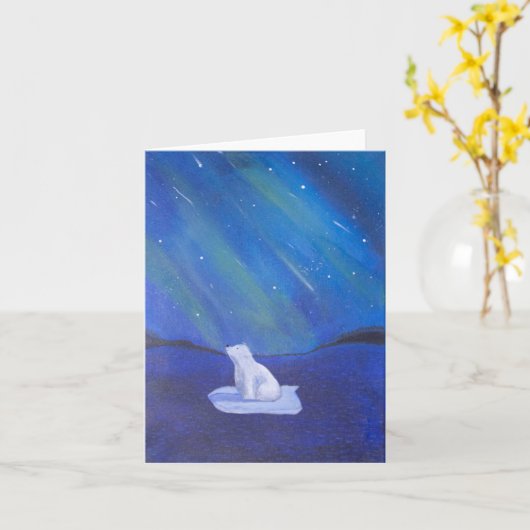 Polar Bear & Northern Lights Karte (Gelbe Blume)