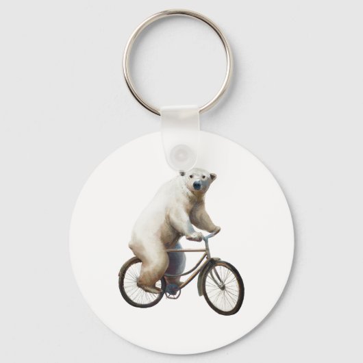Polar Bear on Bicycle Schlüsselanhänger (Vorderseite)