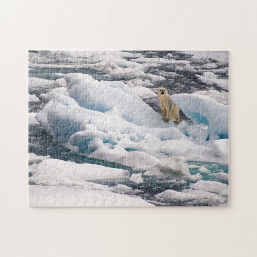 Polar Bear on Blue Iceberg in Arctic Svalbard Puzzle (Horizontal)