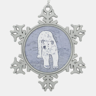Polar Bear on Ice Painting - Original Wildlife Art Schneeflocken Zinn-Ornament