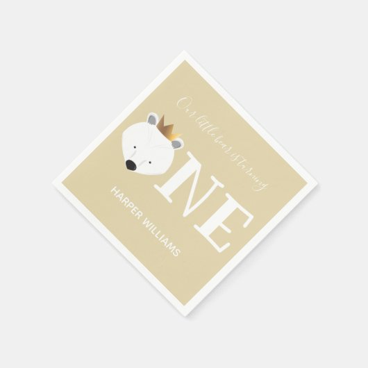Polar Bear One Crown Animal First Birthday Serviette (Ecke)