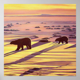 Polar Bear Painting druckt Sunset Bear Art Poster