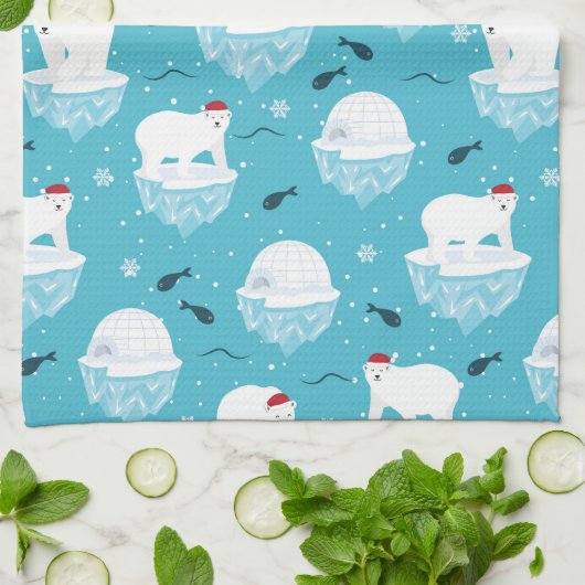 Polar Bear Party Geschirrtuch (Gefaltet)