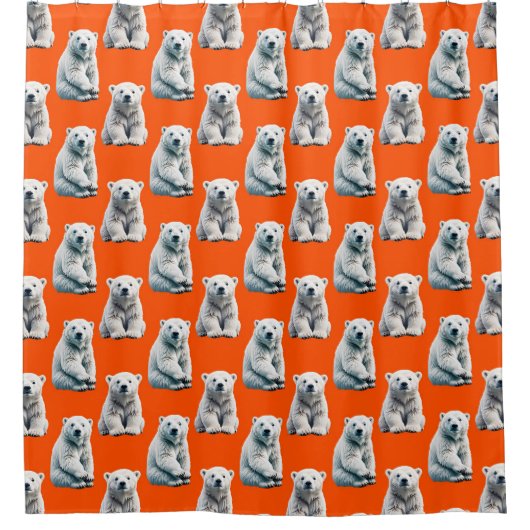 Polar Bear Pattern Design On Orange Duschvorhang (Vorderseite)