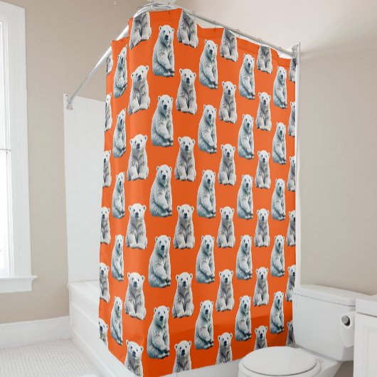 Polar Bear Pattern Design On Orange  Duschvorhang