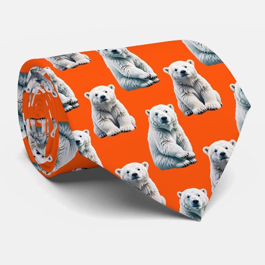 Polar Bear Pattern Design On Orange  Krawatte