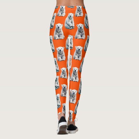 Polar Bear Pattern Design On Orange Leggings (Rückseite)
