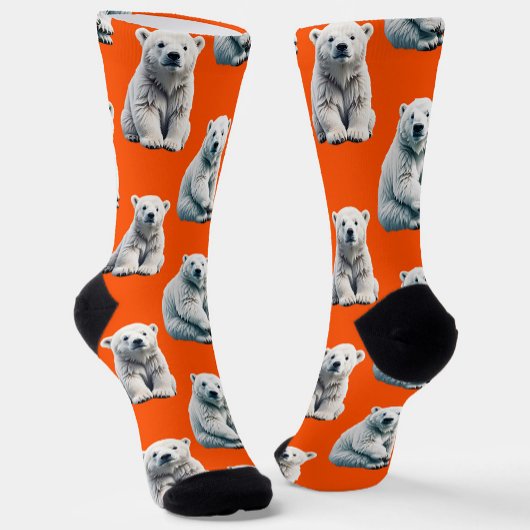 Polar Bear Pattern Design On Orange  Socken