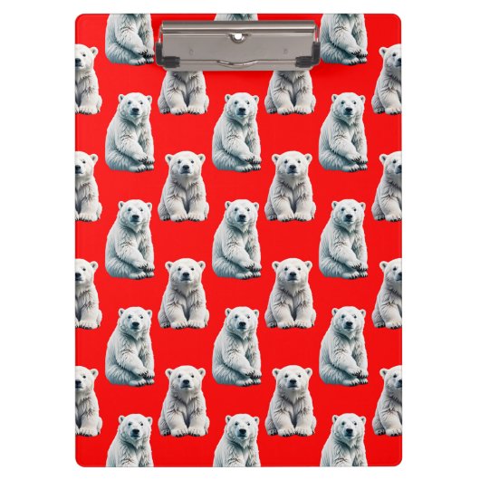 Polar Bear Pattern Design On Red  Klemmbrett (Vorderseite)