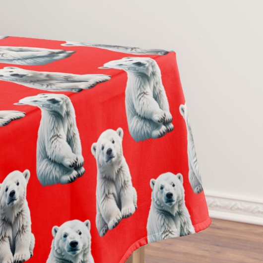 Polar Bear Pattern Design On Red  Tischdecke