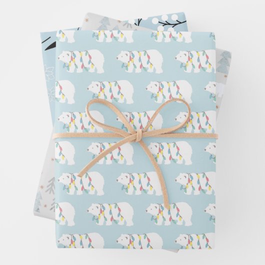 Polar Bear Patterns Blue Christmas Holiday Geschenkpapier Set (Beispiel)