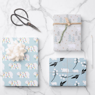 Polar Bear Patterns Blue Christmas Holiday Geschenkpapier Set
