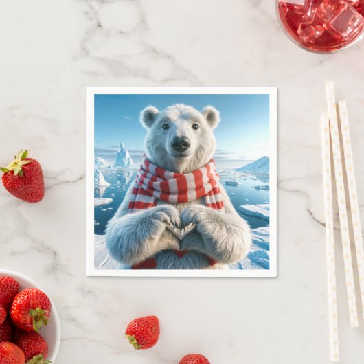 Polar Bear Paws bildet ein Herz Serviette (Beispiel)