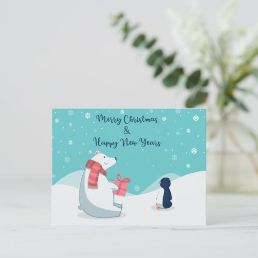 Polar Bear & Penguin! Postkarte (Stehend Vorderseite)