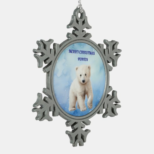 POLAR BEAR PEWTER SNOWFLAKE ORNANATION SCHNEEFLOCKEN Zinn-Ornament (Links)