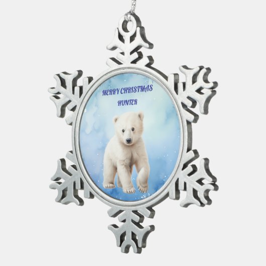 POLAR BEAR PEWTER SNOWFLAKE ORNANATION SCHNEEFLOCKEN Zinn-Ornament (Rechts)