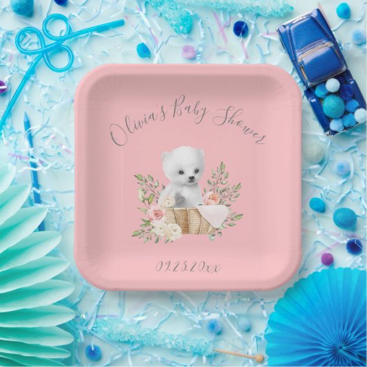 Polar Bear Pink Babydusche Teller (Party)