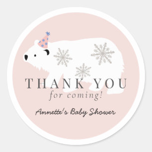 Polar Bear Pink Girl Babydusche Vielen Dank Runder Aufkleber