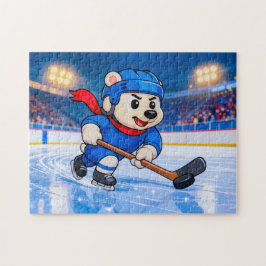 Polar Bear Playing Ice Hockey on a Frozen Rink Puzzle