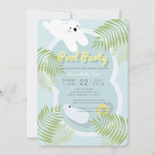 Polar Bear Pool Party Blue Baby Dusche Einladung (Vorderseite)