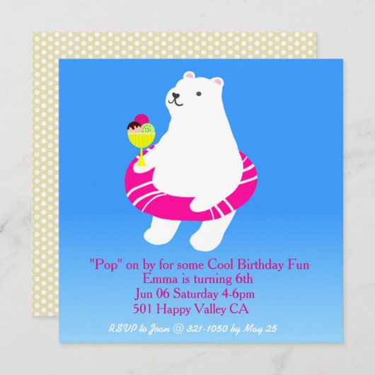 Polar Bear Pool Party Einladung (Vorne/Hinten)