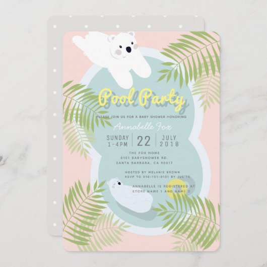 Polar Bear Pool Party Pink Baby Dusche Einladung (Vorne/Hinten)