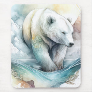 Polar Bear Portrait Animal Painting Wildlife Snow Mousepad
