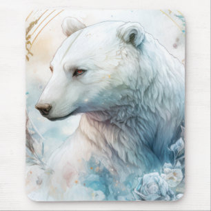 Polar Bear Portrait Animal Painting Wildlife Snow Mousepad