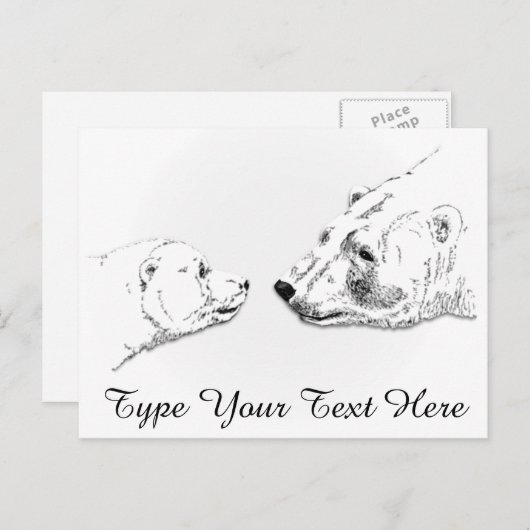 Polar Bear Postcard Mother & Cub Bären Postkarten (Vorne/Hinten)