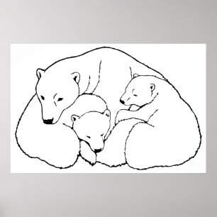 Polar Bear Poster w.Cubs Print Wildlife Art Poster