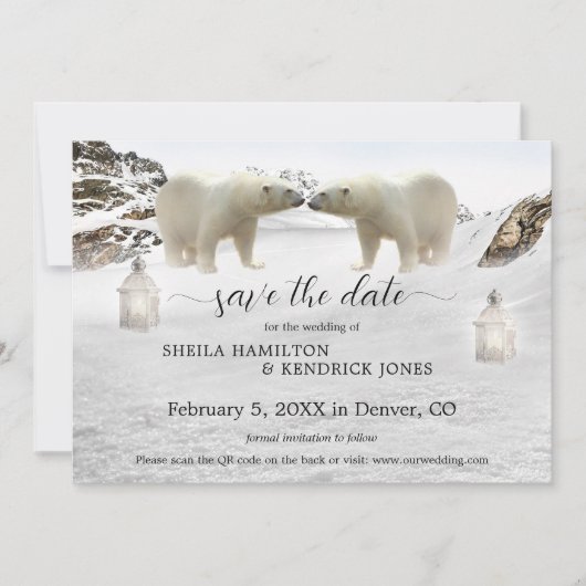 Polar Bear QR Code Foto Winter Save the Date Card (Vorderseite)