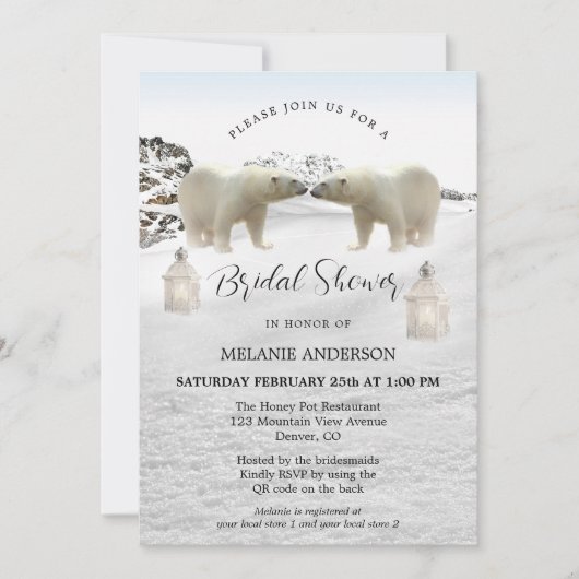 Polar Bear QR Code Winter Bridal Dusche Einladung (Vorderseite)
