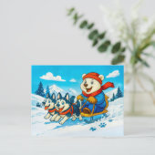 Polar Bear Racing a Husky Dog Sled Team Postkarte (Stehend Vorderseite)