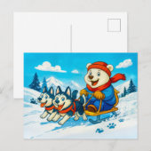 Polar Bear Racing a Husky Dog Sled Team Postkarte (Vorne/Hinten)