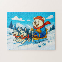 Polar Bear Racing a Husky Dog Sled Team Puzzle