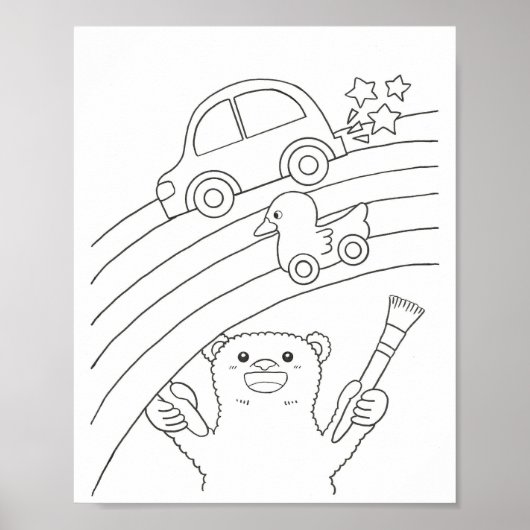 Polar Bear Rainbow Coloring Page Downloadable Poster (Vorne)
