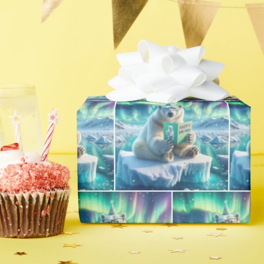 Polar Bear Reading a Birthday Grußkarte Geschenkpapier (Geburtstagsparty)